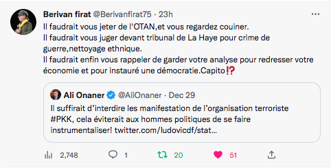 Berivan Firat : à l&rsquo;ambassadeur de Turquie en France
