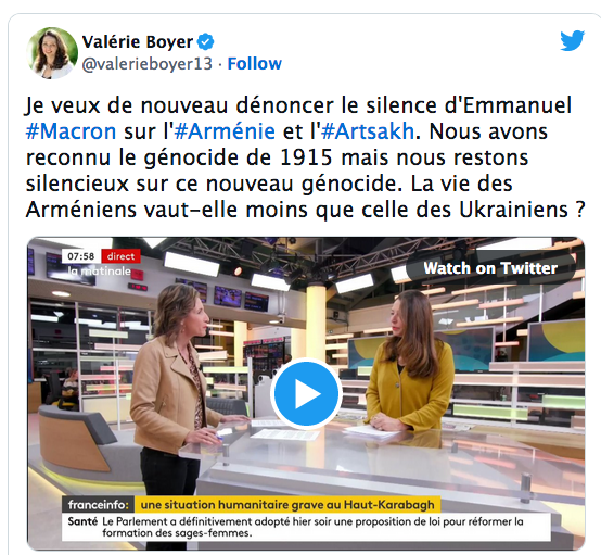 Valérie Boyer : La vie des Arméniens vaut-elle moins que celle des Ukrainiens ?