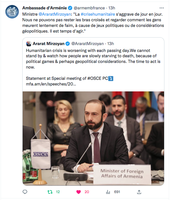 Ambassade d&rsquo;Arménie : Blocus, il est temps d&rsquo;agir