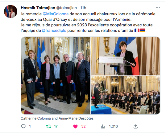 Hasmik Tolmajian : avec Catherine Colonna au quai d&rsquo;Orsay