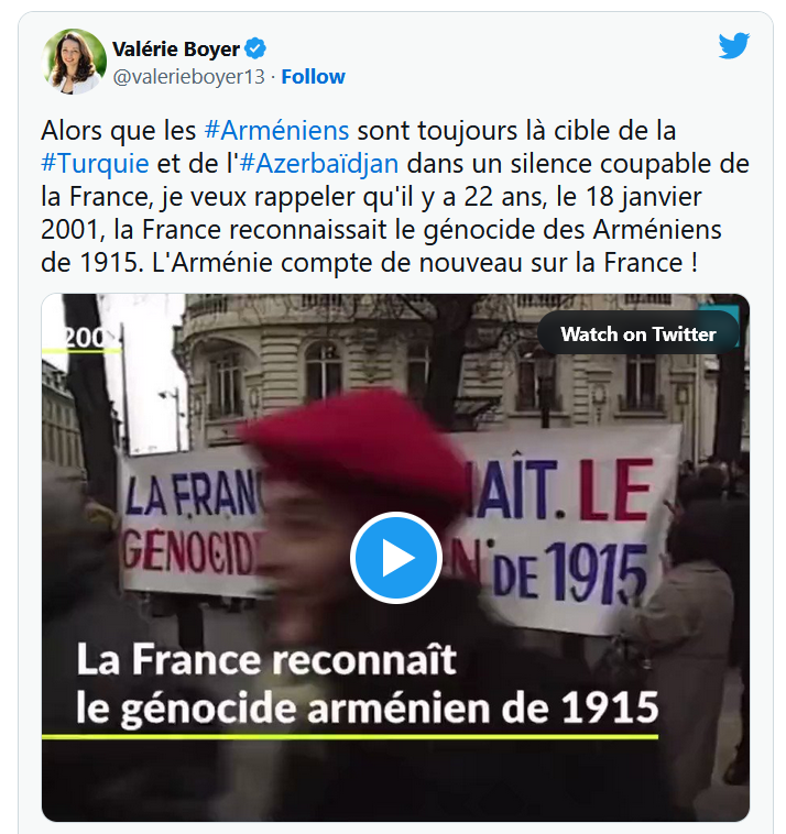 Valérie Boyer : le 18 janvier 2001, la France reconnaissait le génocide des Arméniens