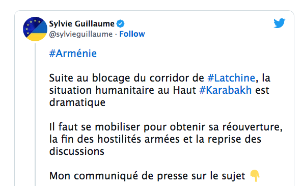 Sylvie Guillaume: la situation humanitaire au Haut Karabakh est dramatique
