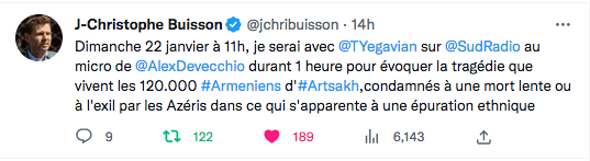 JC Buisson : le 22 janvier à 11havec @TYegavian sur @SudRadio