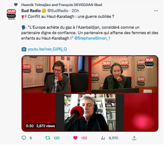 Sud Radio : Stéphane Simon dénonce le blocus azeri