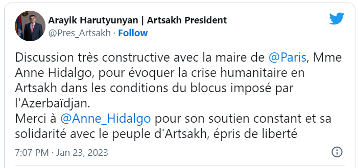 Arayik Harutyunyan: Discussion très constructive avec Mme Anne Hidalgo