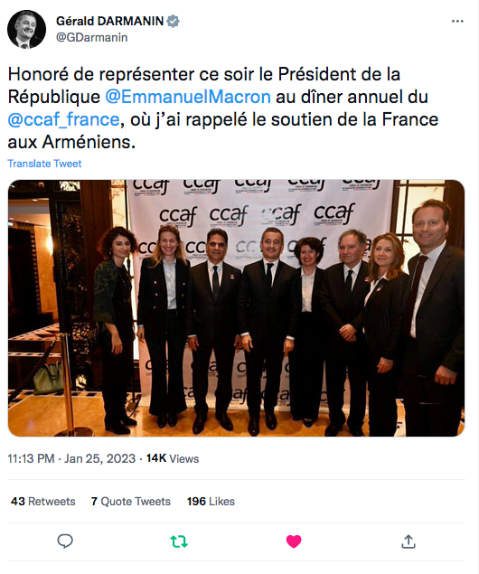 Gérald Darmanin : CCAF, le soutien de la France aux Arméniens