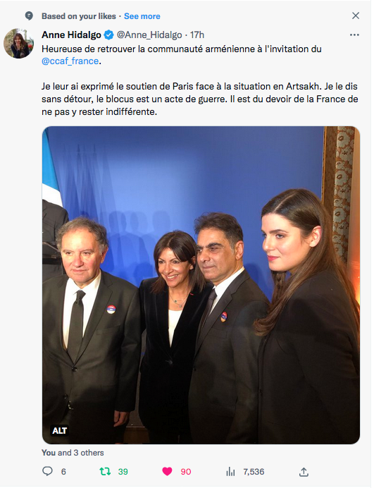 Anne Hidalgo : CCAF le soutien de Paris aux Arméniens