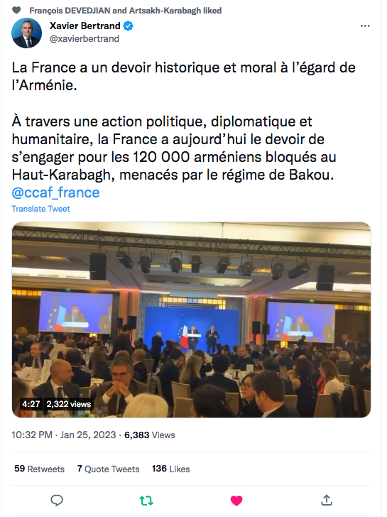 Xavier Bertrand : au CCAF, la France à un devoir envers l&rsquo;Arménie