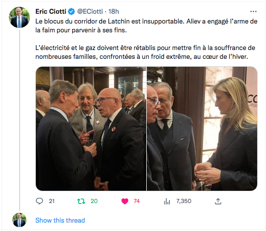 Eric Ciotti : le blocus du corridor de Latchine est insupportable