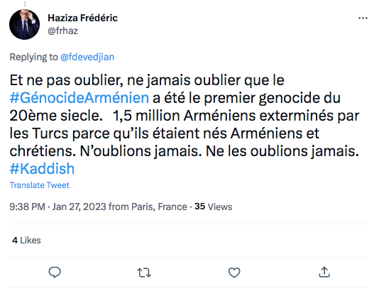 Frédéric Haziza : ne jamais oublier le génocide arménien