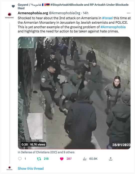 Armenophobia : 2e attaque anti-arménienne à Jérusalem