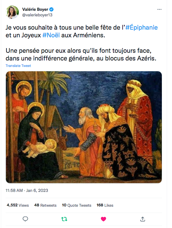 Valérie Boyer : Epiphanie et pensée pour les Arméniens