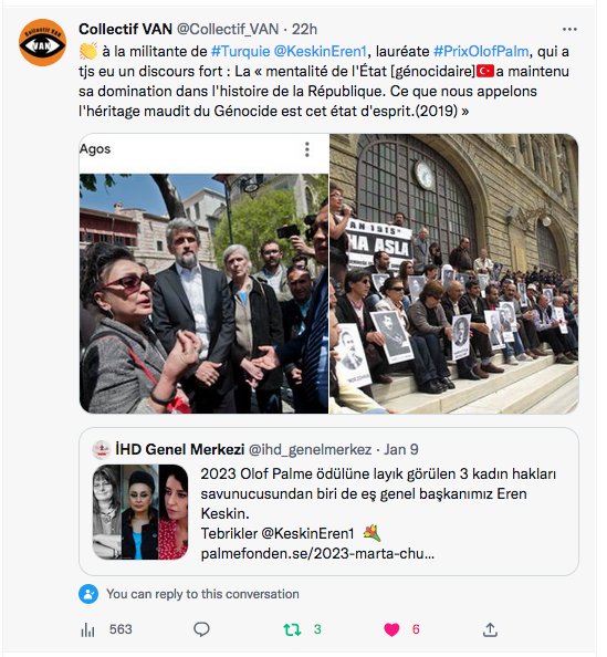 Collectif Van : bravo à Keskin Eren, lauréate du prix O.Palm
