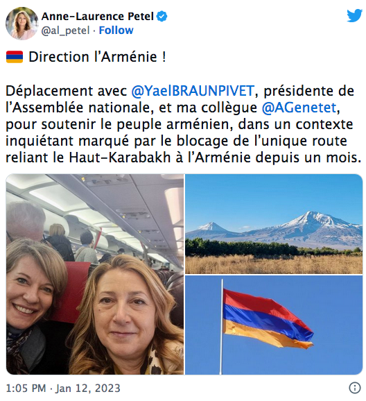 A. L. Petel : Déplacement de la présidente de l&rsquo;Assemblée nationale pour soutenir le peuple arménien