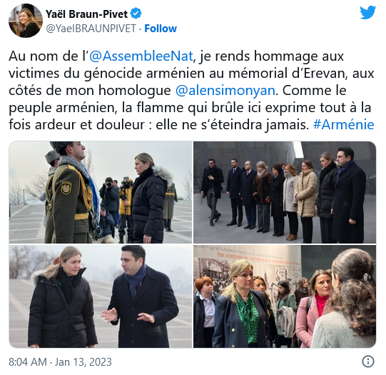 Yael Braun-Pivet : je rends hommage aux victimes du génocide arménien au mémorial d’Erevan