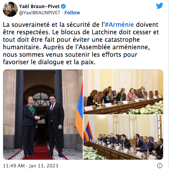 Yael Braun-Pivet : le blocus de Latchine doit cesser