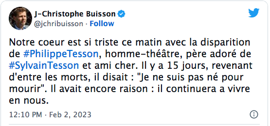 J.C. Buisson : Notre coeur est triste avec la disparition de Philippe Tesson