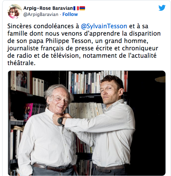 A.R. Baravian : Sincères condoléances à Sylvain Tesson