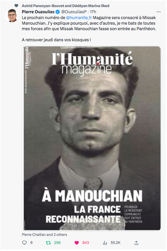 Pierre Ouzoulias : la prochaine une de l&rsquo;Huma sur Manouchian