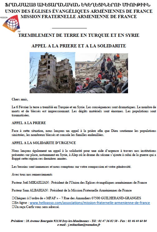Le message des églises évangéliques arméniennes de France