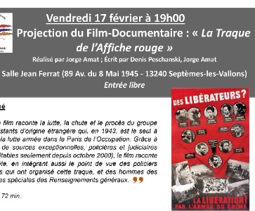 Projection du Film-documentaire « la traque de l’affiche rouge »