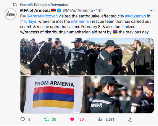 MFA of Armenia : Ararat Mirzoyan avec les secouristes d&rsquo;Arménie