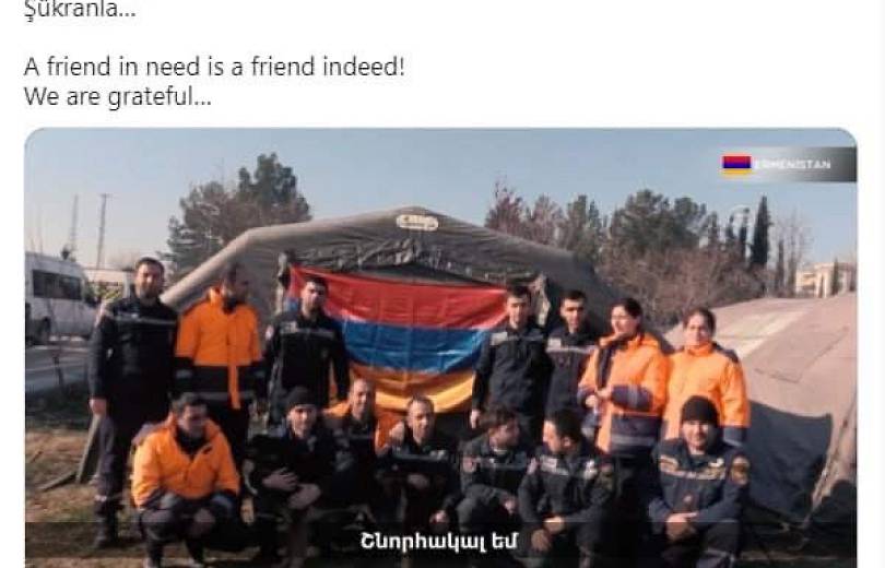 « Shnorhagal em ». Le ministre turc des Affaires étrangères Mevlut Çavusoglu a également remercié les secouristes qui sont allés porter secours en arménien