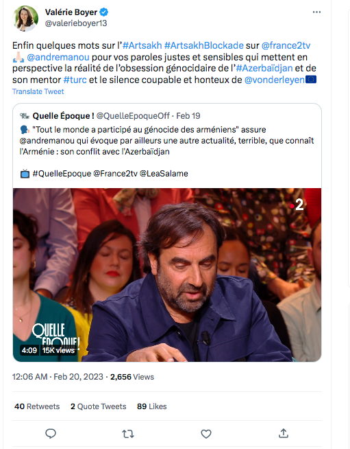 Valérie Boyer : Merci à A.Manoukian pour l&rsquo;Artsakh