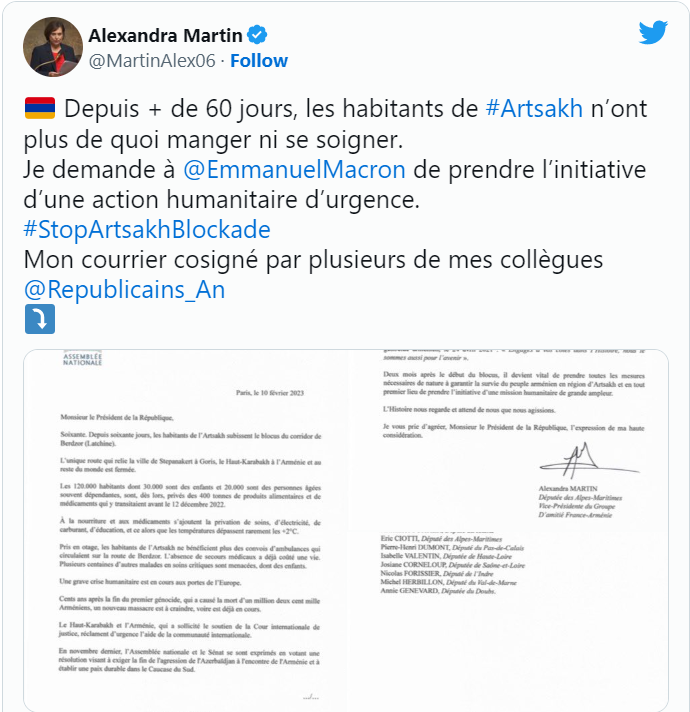 Alexandra Martin: Je demande à Emmanuel Macron de prendre l’initiative d’une action humanitaire d’urgence