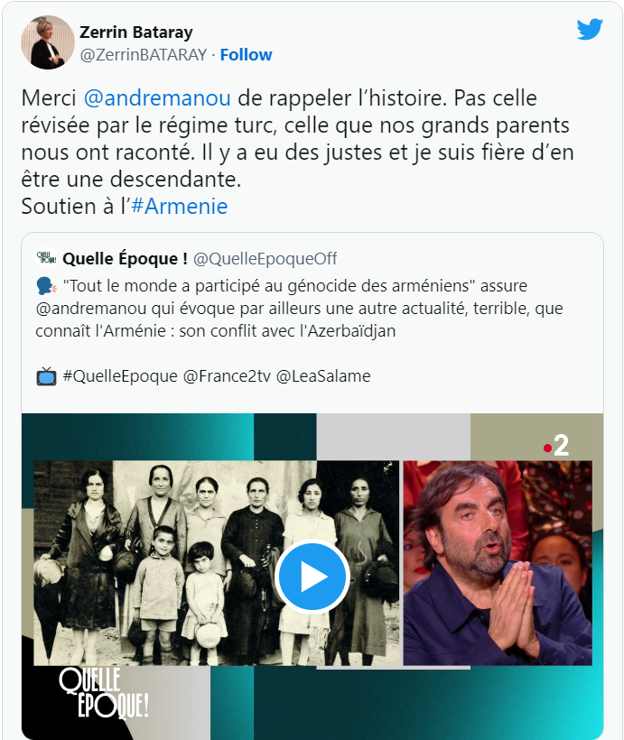 Zerrin Bataray: Merci à André Manoukian de rappeler l’histoire