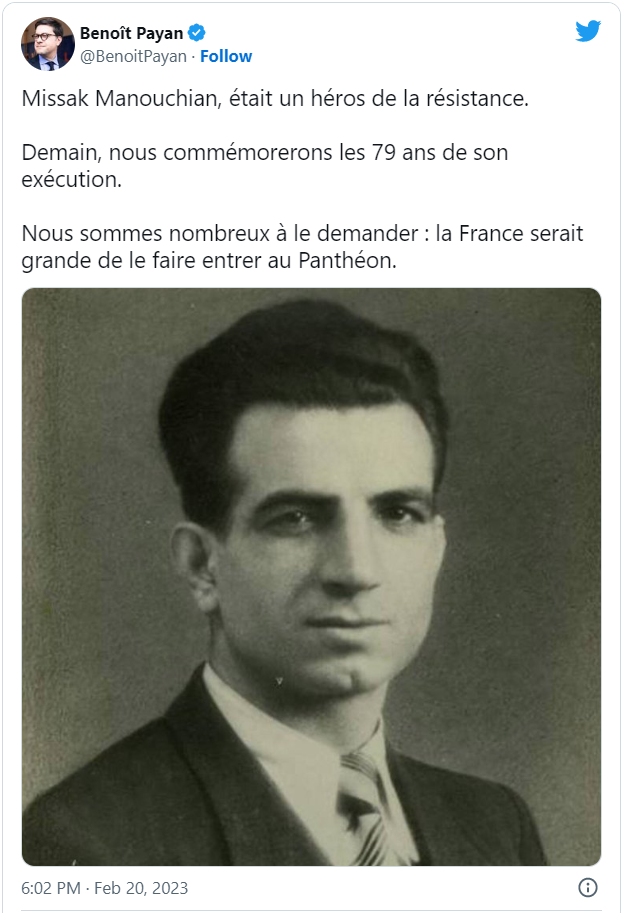 Benoît Payan: Missak Manouchian, était un héros de la résistance