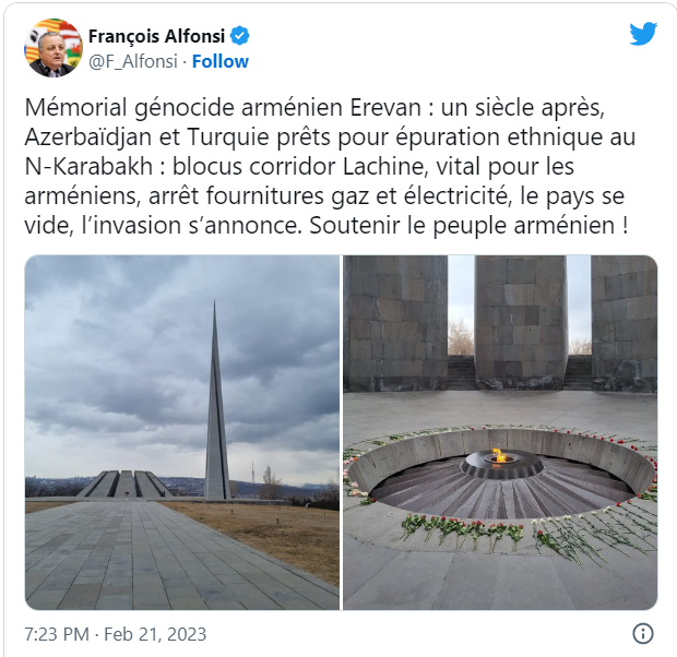 François Alfonsi : Soutenir le peuple arménien !