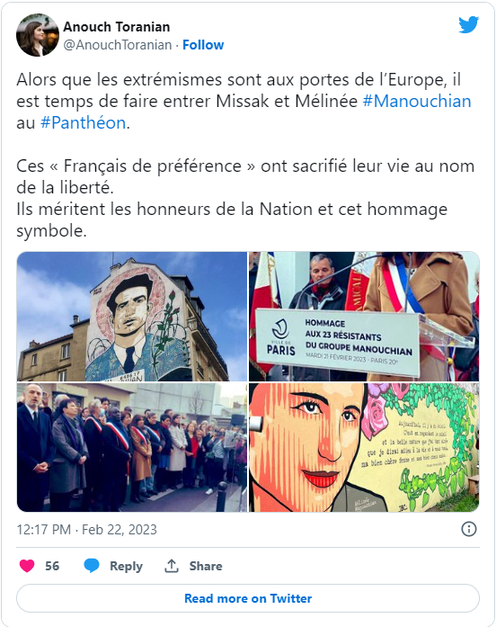 Anouch Toranian : Il est temps de faire entrer Missak et Mélinée Manouchian au Panthéon