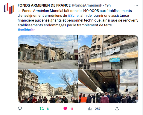 Fonds arménien mondial : Don aux écoles arméniennes de Syrie