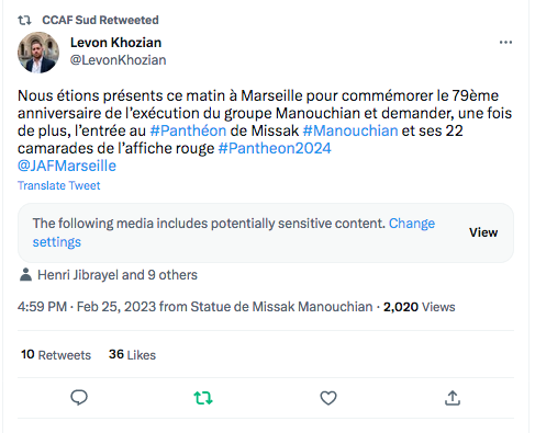 Lévon Khozian : Commémoration de Manouchian à Marseille