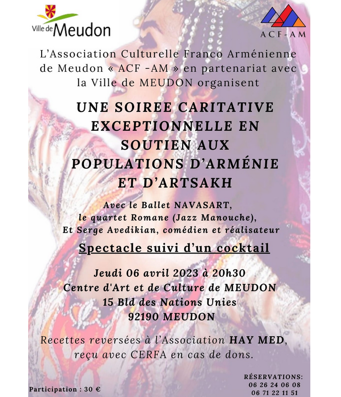 Soirée au profit de l&rsquo;Arménie et l&rsquo;Artsakh