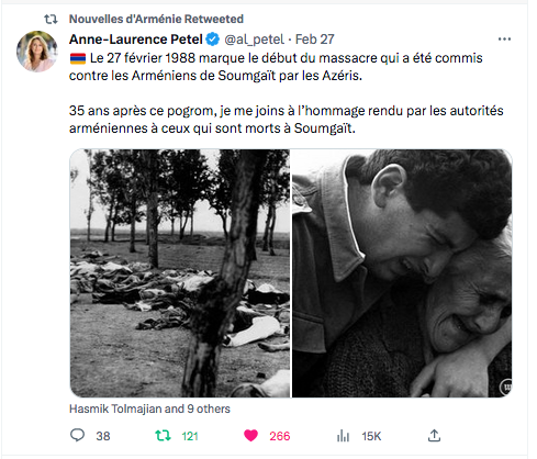 Anne-Laurence Petel : Hommage aux victimes du pogrom de Soumgaït