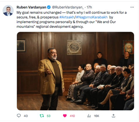 Ruben Vardanyan : je contineu à oeuvrer pour le Haut-Karabakh