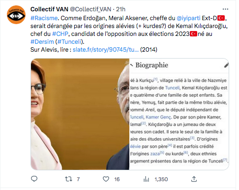 Collectif Van : Les origines alévies (+ kurdes?) de Kemal Kılıçdaroğlu dérangent
