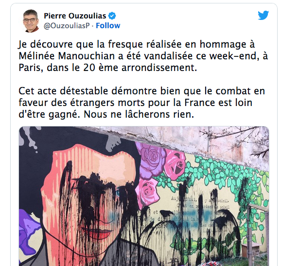 Pierre Ouzoulias : Je découvre que la fresque réalisée en hommage à Mélinée Manouchian a été vandalisée