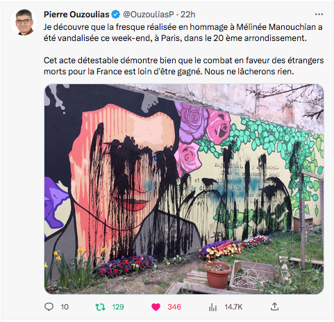 Pierre Ouzoulias : la fresque de Mélinée Manouchian vandalisée