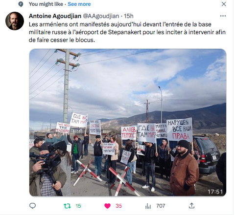 Antoine Agoudjian : manifestation devant la base russe de Stépanakert