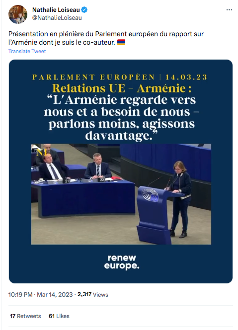 Nathalie Loiseau : Mon rapport sur l&rsquo;Arménie au Parlement européen