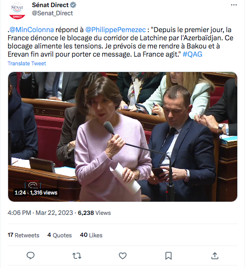 Cathrine Colonna : visite à Bakou et Erevan fin avril