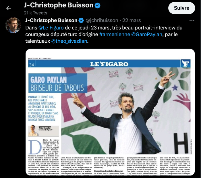 JC Buisson : Le courageux Garo Paylan