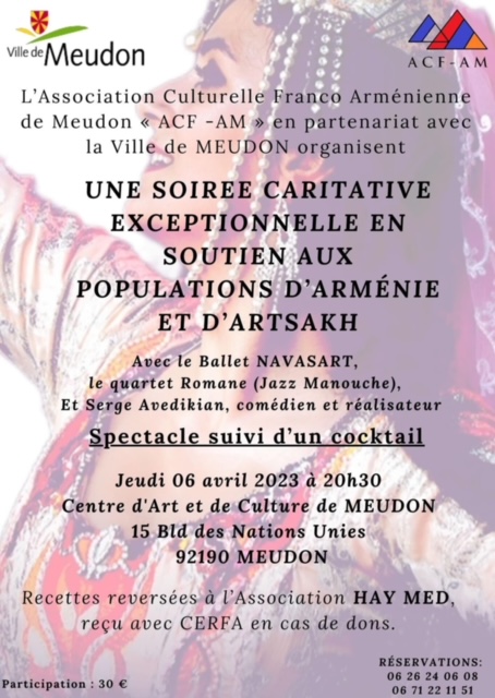Soirée Caritative pour l&rsquo;Artsakh et l&rsquo;Arménie le 6 avril à Meudon