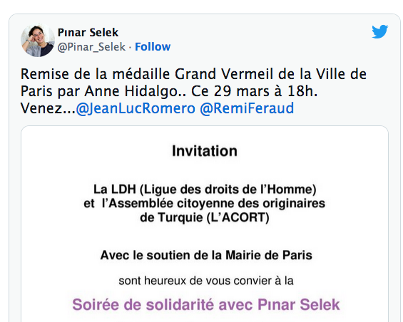 Pinar Selek honorée par la Ville de Paris