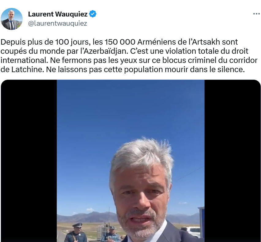 L. Wauquiez : Ne fermons pas les yeux sur ce blocus criminel du corridor de Latchine