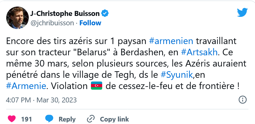 F. Devedjian : des projets irrédentistes du tyran Aliev