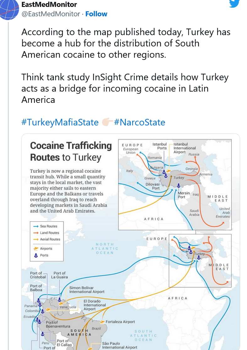 Eastmed monitor : la Turquie, nouvel hub pour la cocaïne d&rsquo;Amérique du sud